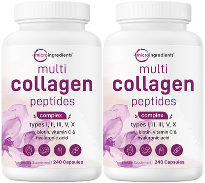 Micro Ingredients 2 Pack Multi Collagen Pills – Types I–X, Biotin & Hyaluronic Acid - Calm Era