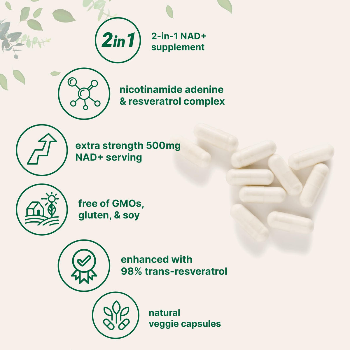 Micro Ingredients NAD+ 500mg con Resveratrol 240 Cápsulas Vegetales