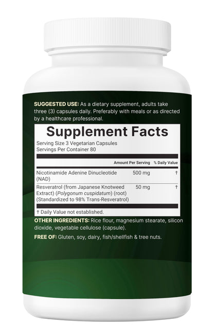 Micro Ingredients NAD+ 500mg con Resveratrol 240 Cápsulas Vegetales