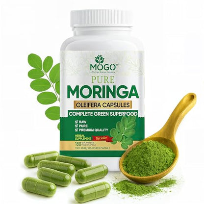 MOGO Organic Moringa Capsules 180ct | Made in USA | No Fillers