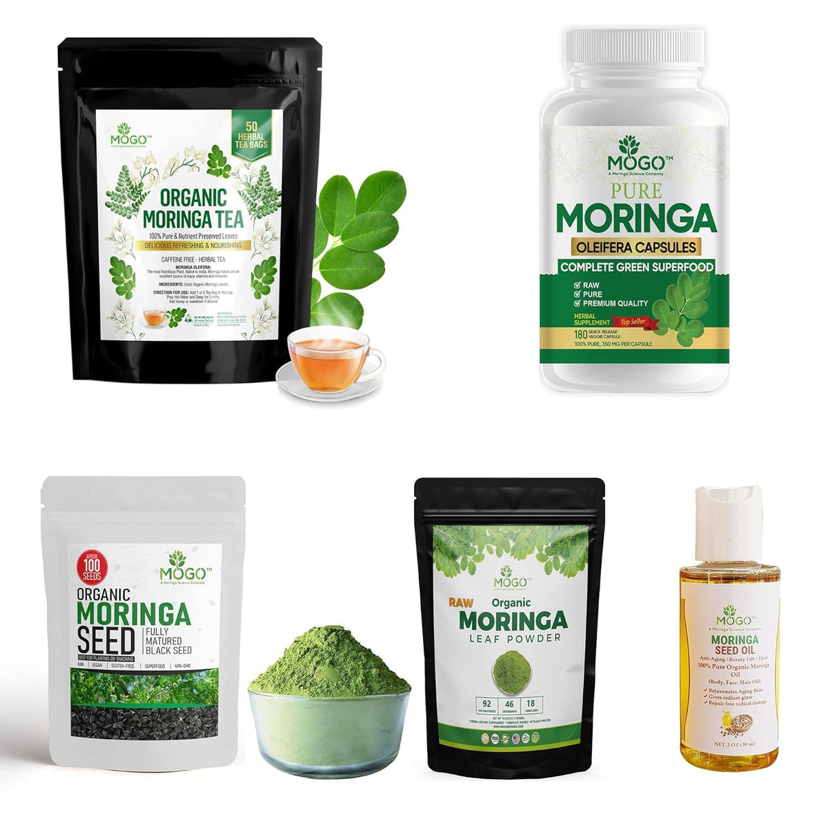 MOGO Organic Moringa Capsules 180ct | Made in USA | No Fillers