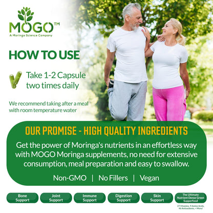 MOGO Organic Moringa Capsules 180ct | Made in USA | No Fillers