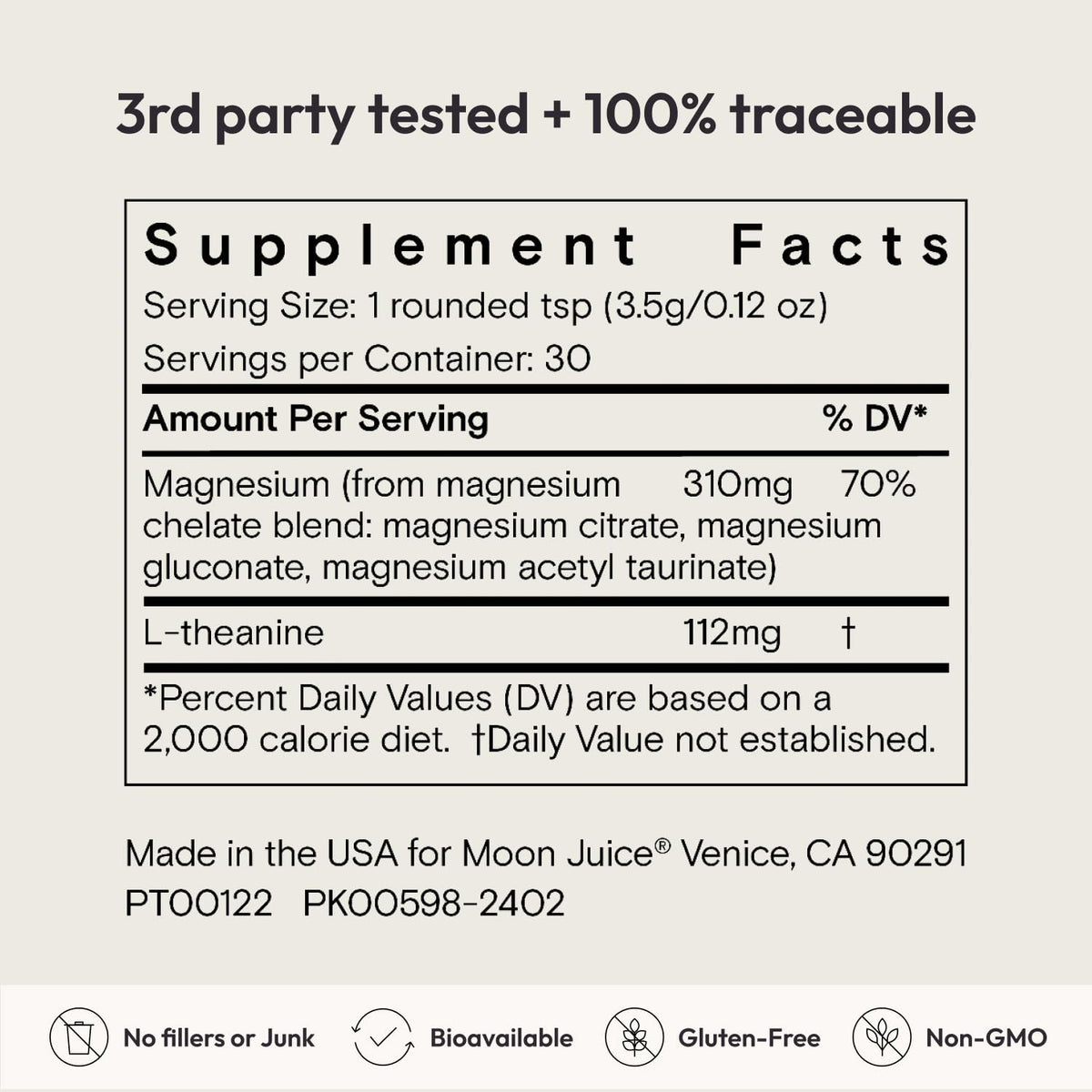 Moon Juice Magnesi-Om Magnesium Powder with L-Theanine | Sleep, Calm & Digestive Support | 30 Servings