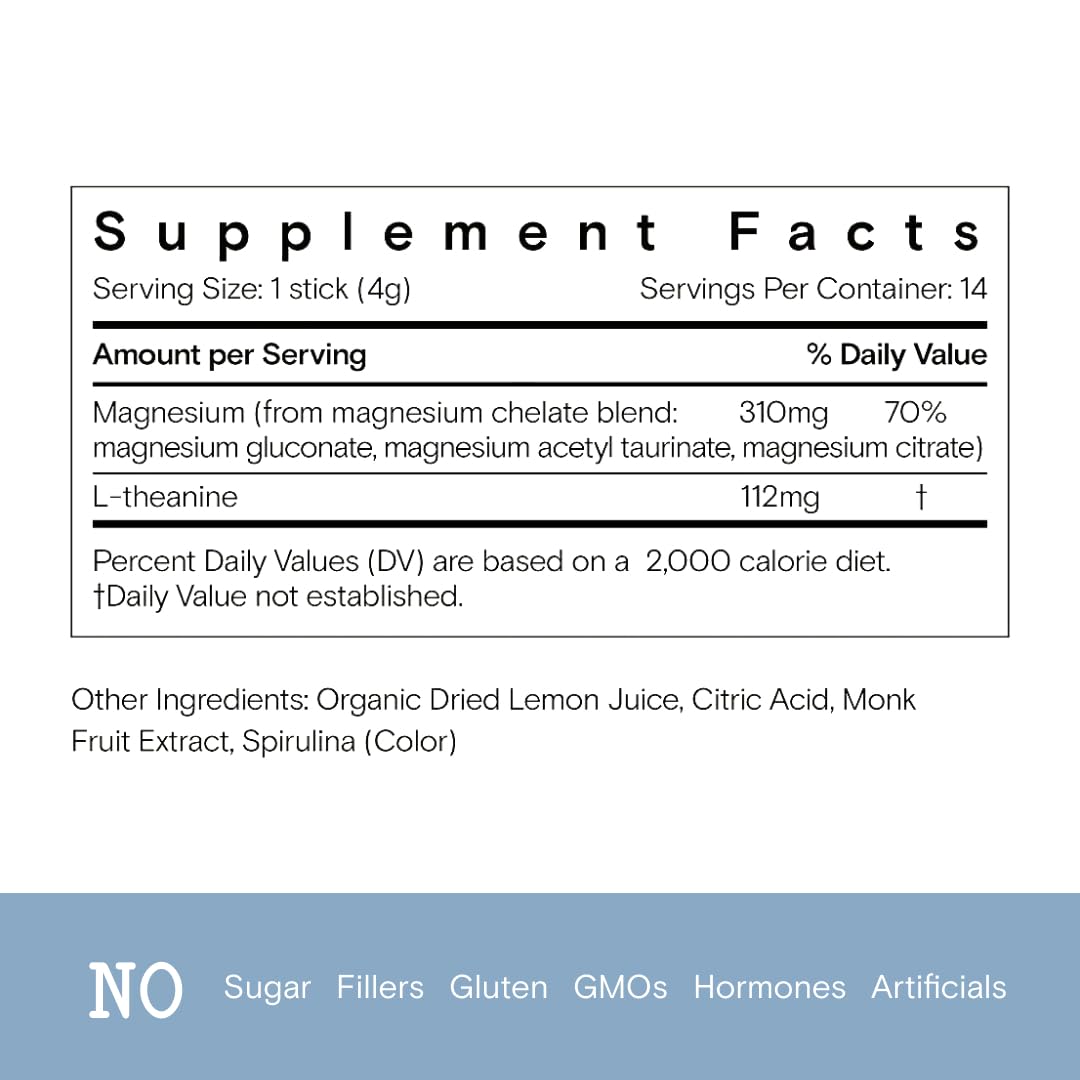 Moon Juice Magnesi-Om Blue Lemon Sticks – Magnesio + L-Teanina para la Calma, la Salud Cerebral y la Regularidad