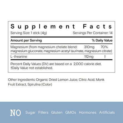 Moon Juice Magnesi-Om Blue Lemon Sticks – Magnesio + L-Teanina para la Calma, la Salud Cerebral y la Regularidad