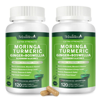 Mulittea Cápsulas de Moringa 1000mg 7-en-1 | Paquete de 2, 120 Cápsulas Veganas