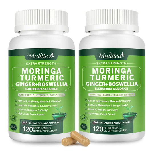 Mulittea Cápsulas de Moringa 1000mg 7-en-1 | Paquete de 2, 120 Cápsulas Veganas