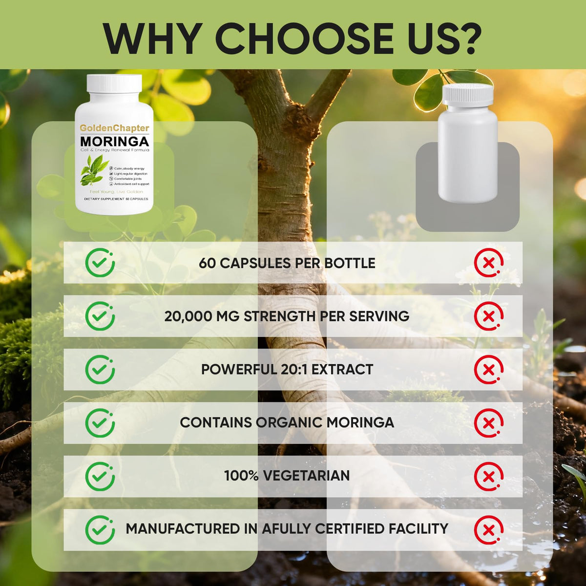 Golden Chapter Cápsulas de Moringa con Hierro, Magnesio, B12 y Vitamina C, 60 unidades