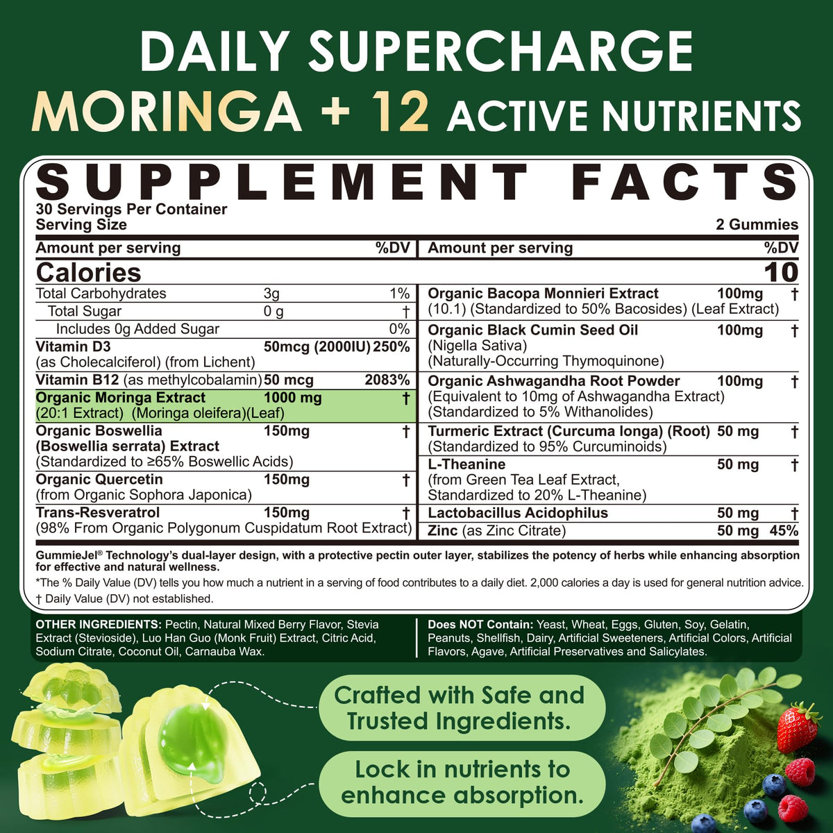 Moringa Gummies 1000mg Sugar-Free 13-in-1 | 60ct | USA Made