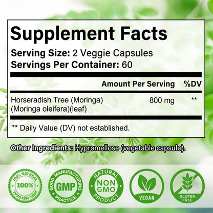 Balincer Cápsulas de Moringa en Polvo 800mg | 240 Cápsulas Veganas