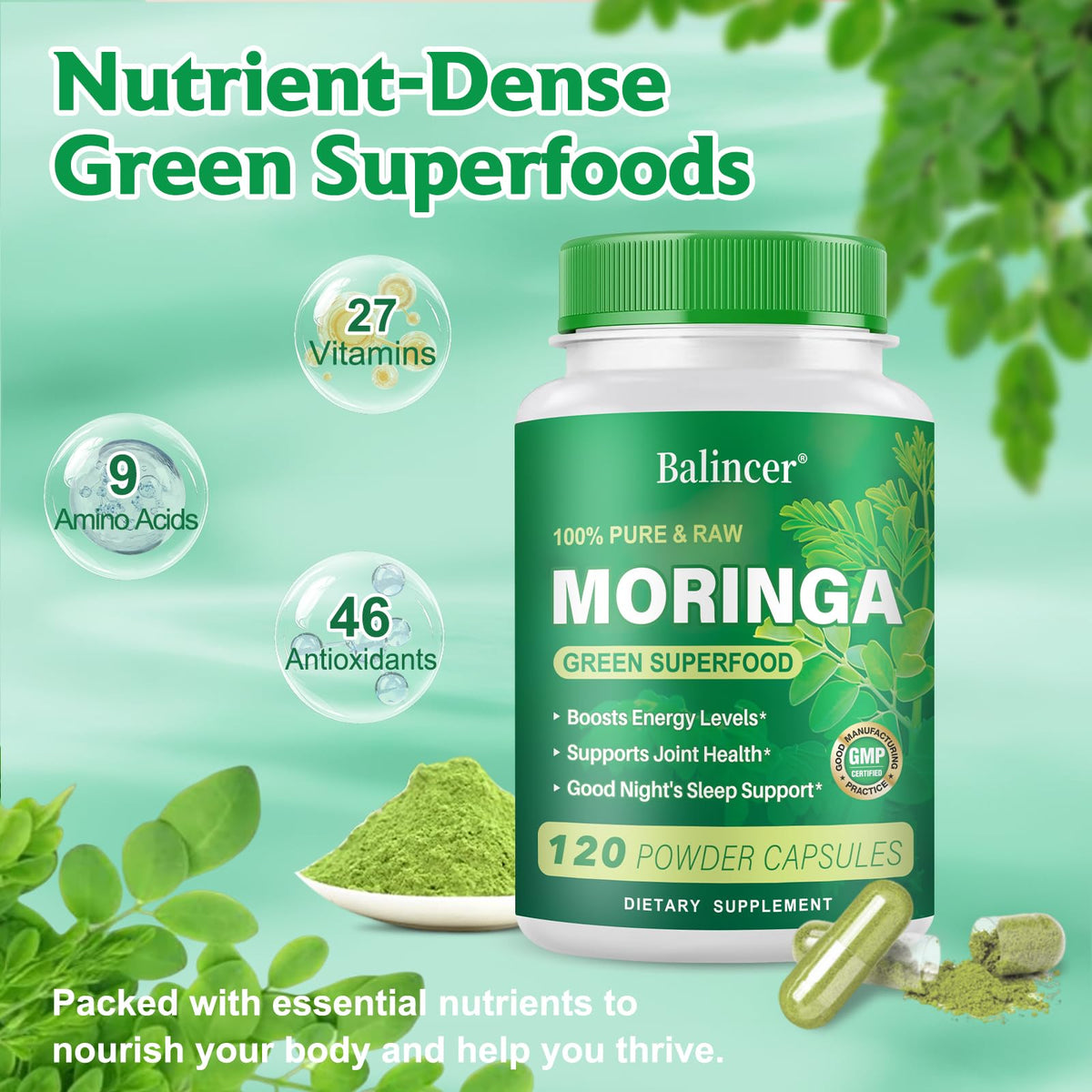 Balincer Cápsulas de Moringa en Polvo 800mg | 240 Cápsulas Veganas
