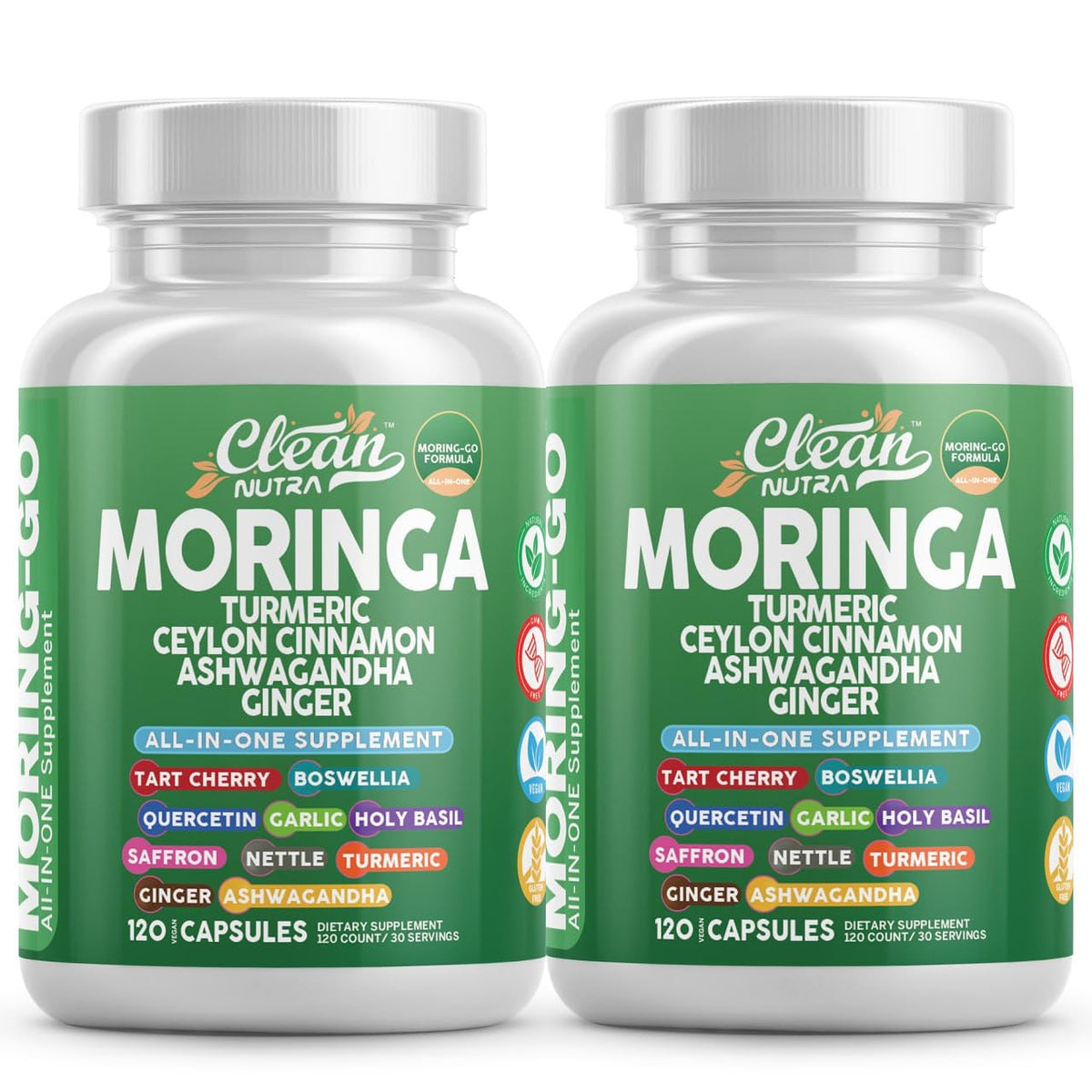 Clean Nutra Moring-Go Cápsulas de Moringa y Cúrcuma 13 en 1