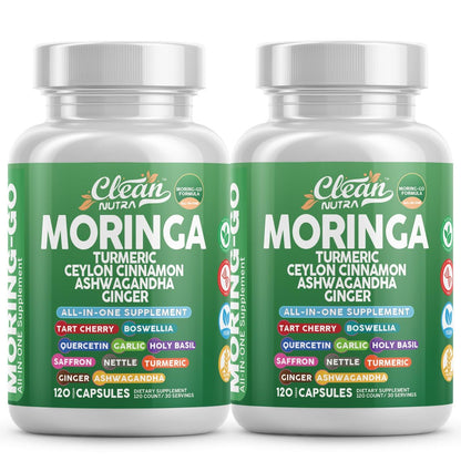 Clean Nutra Moring-Go Cápsulas de Moringa y Cúrcuma 13 en 1
