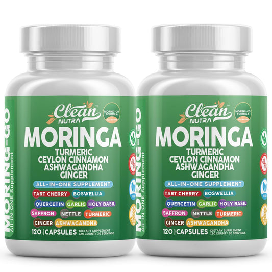 Clean Nutra Moring-Go Cápsulas de Moringa y Cúrcuma 13 en 1