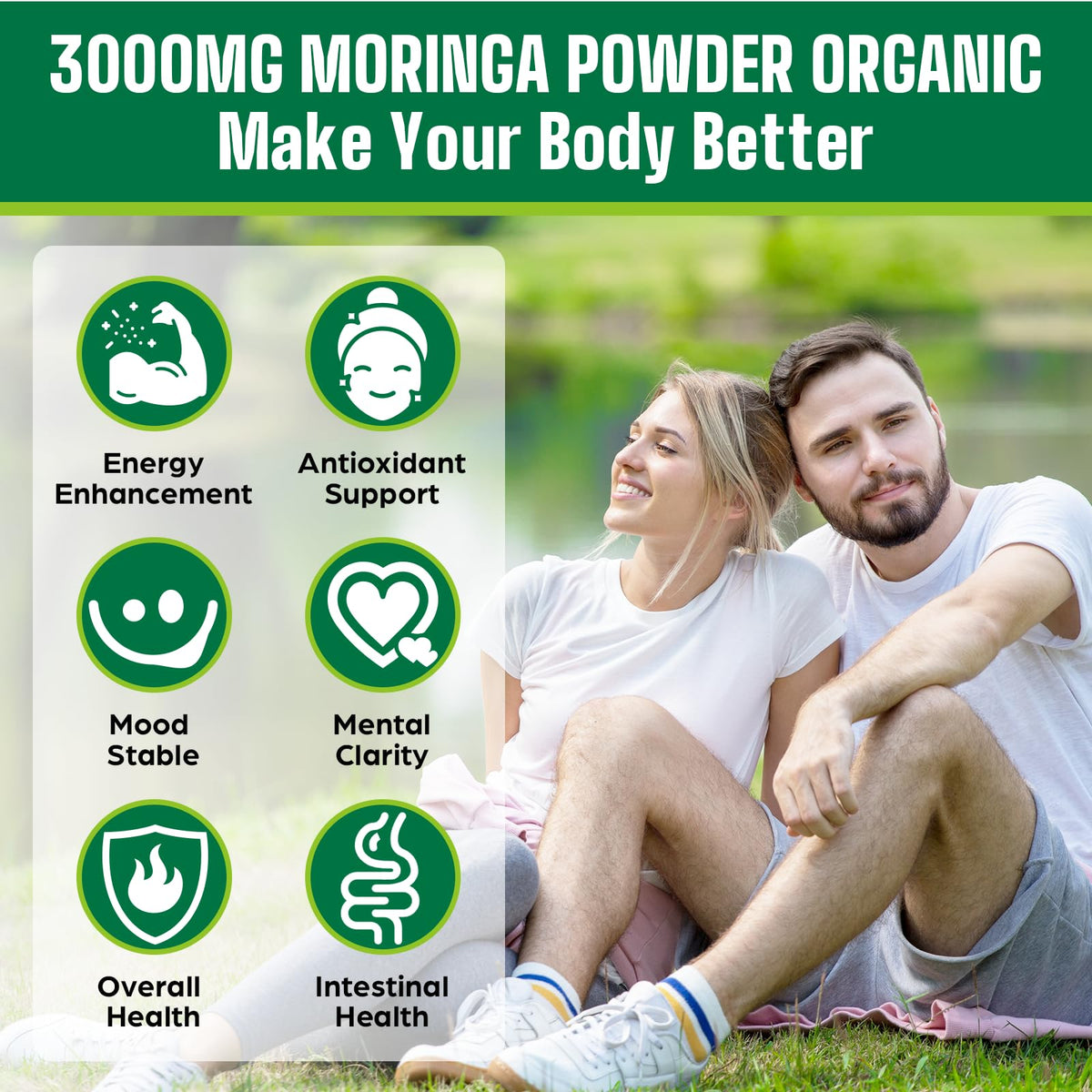 Moringa Orgánica en Polvo 2000mg Superalimento Verde 18 en 1 | 60 Porciones