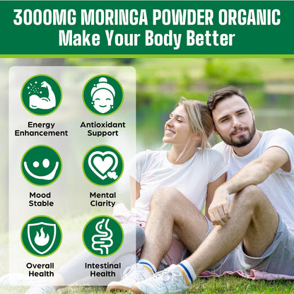 Moringa Orgánica en Polvo 2000mg Superalimento Verde 18 en 1 | 60 Porciones