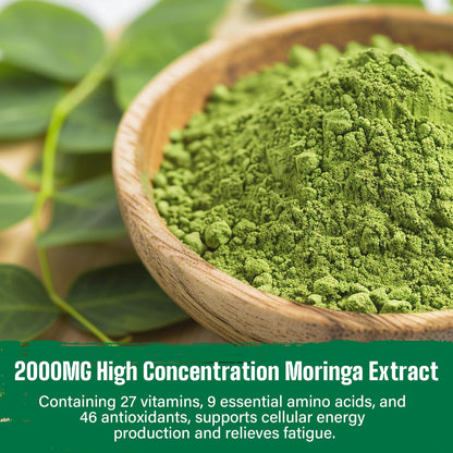 Moringa Orgánica en Polvo 2000mg Superalimento Verde 18 en 1 | 60 Porciones