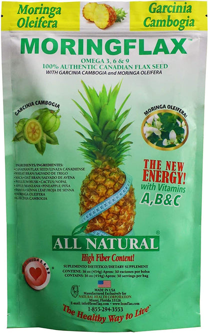 Moringflax Semilla de lino natural con Garcinia y Moringa 16oz Paquete de 2