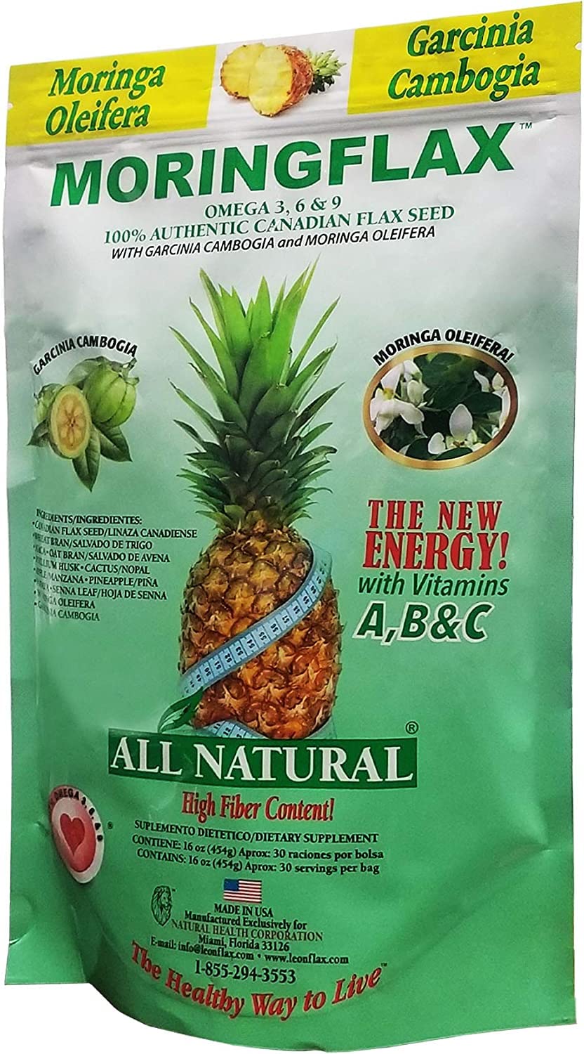 Moringflax Semilla de lino natural con Garcinia y Moringa 16oz Paquete de 2