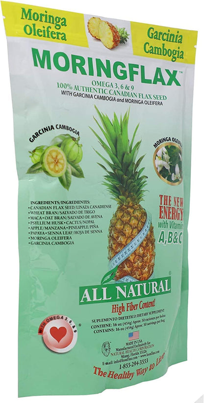 Moringflax Semilla de lino natural con Garcinia y Moringa 16oz Paquete de 2