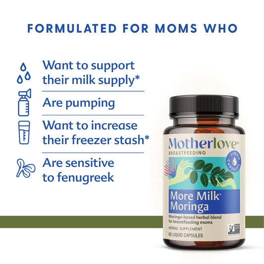 Motherlove Más Leche Moringa Suplemento para la Lactancia | Vegano sin Fenogreco