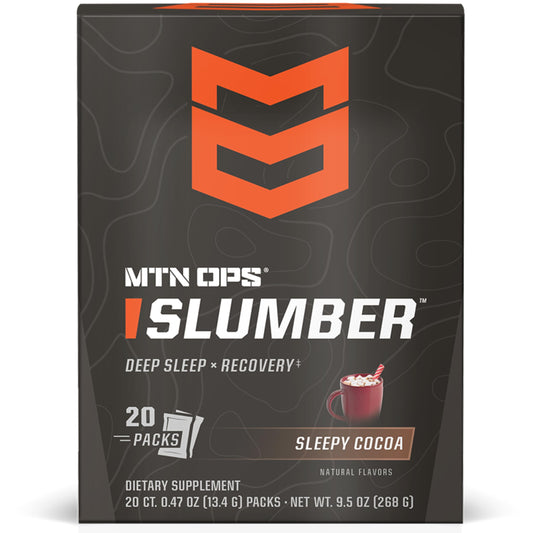Box of MTN OPS Slumber Sleepy Cocoa supplement on a white background