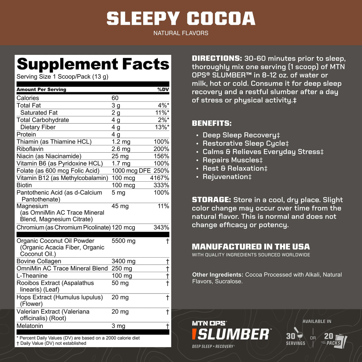 MTN OPS Slumber – Ayuda para dormir para un sueño profundo y recuperación muscular 20 porciones