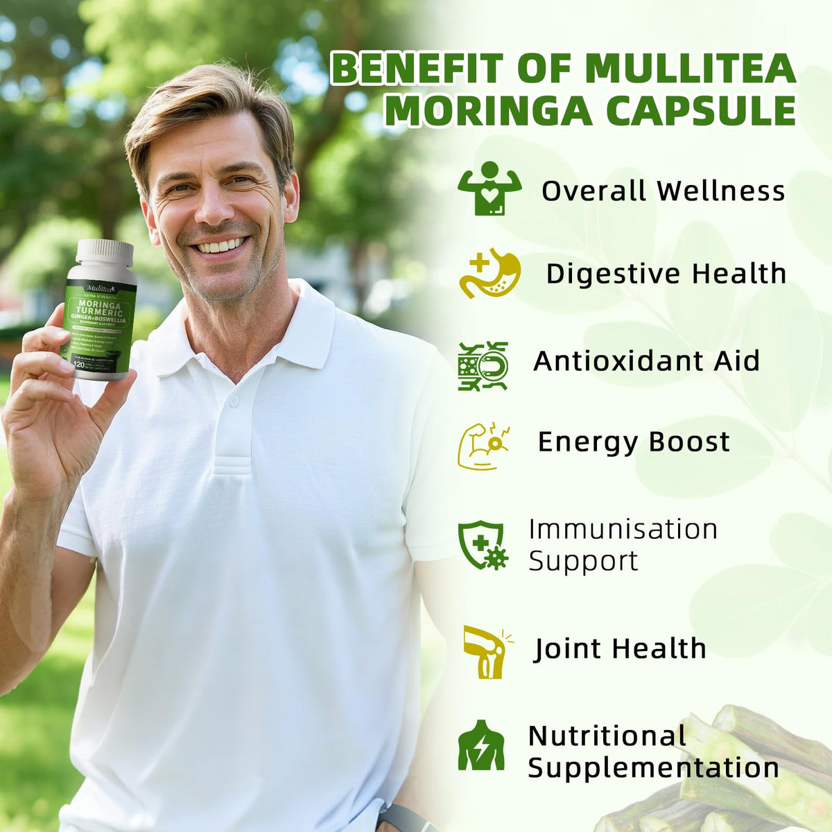 Mulittea Cápsulas de Moringa 1000mg 7-en-1 | Paquete de 2, 120 Cápsulas Veganas