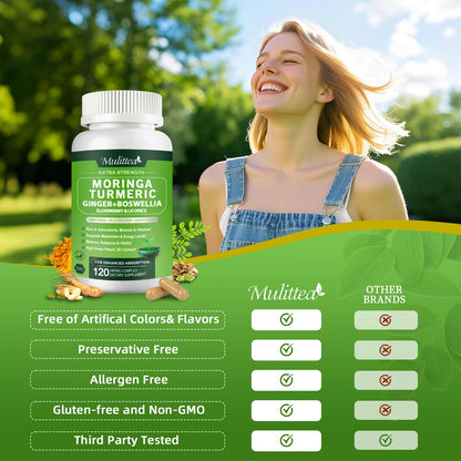 Mulittea Cápsulas de Moringa 1000mg 7-en-1 | Paquete de 2, 120 Cápsulas Veganas