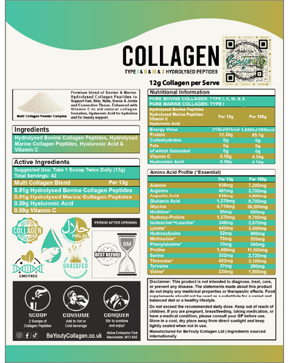 BeYouty Bovine & Marine Collagen Powder, 550g