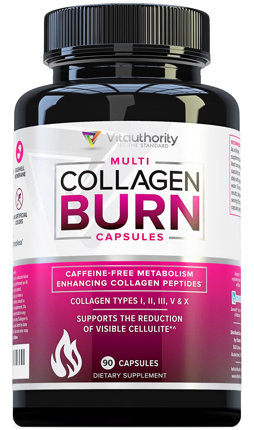 Vitauthority Multi Collagen Burn – 5 Tipos, Ácido Hialurónico, Vitamina C | Cápsulas sin cafeína