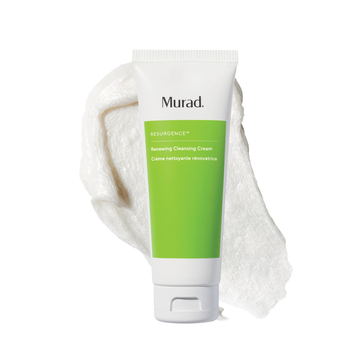 Tube of Murad Renewing Cleansing Cream with a white towel on a white background