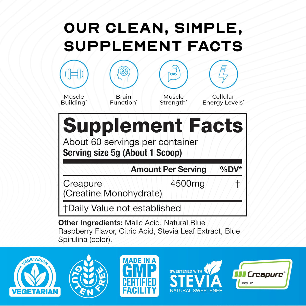 Muscle Feast Creapure Creatine – Blue Raspberry 300g - Calm Era
