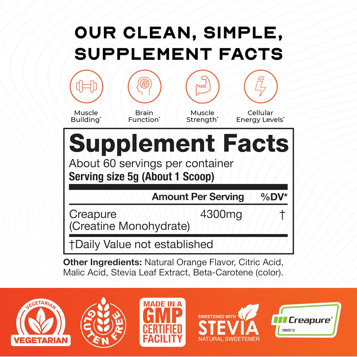 Muscle Feast Creapure Creatine – Orange 300g - Calm Era