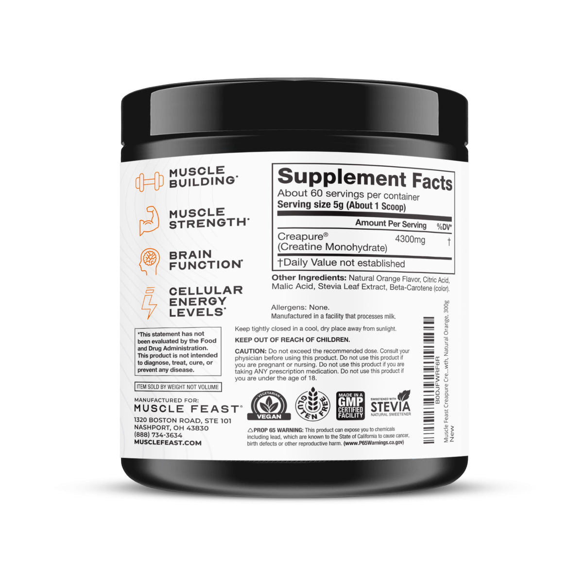 Muscle Feast Creapure Creatine – Orange 300g - Calm Era