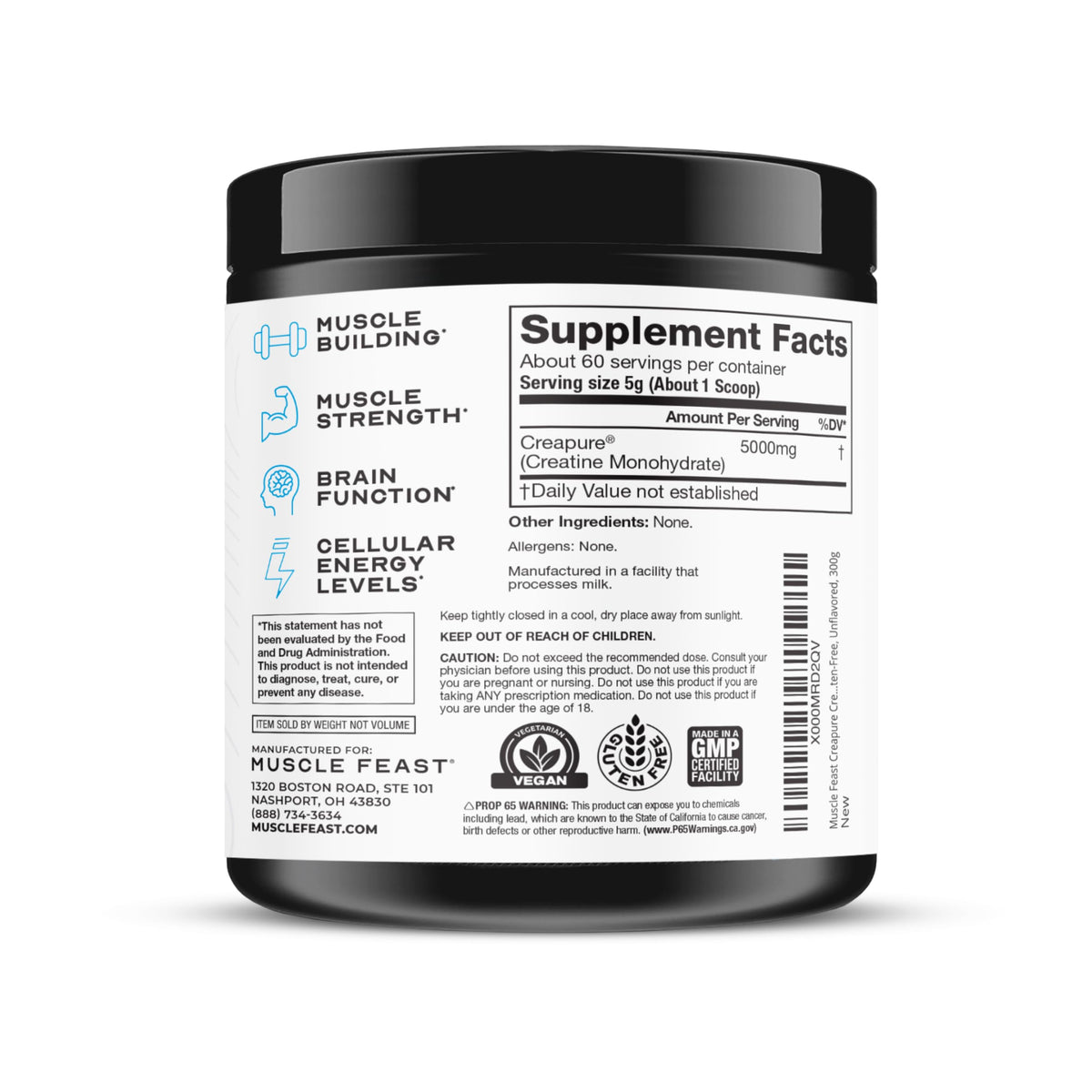 Muscle Feast Creatina Creapure sin sabor – 300g