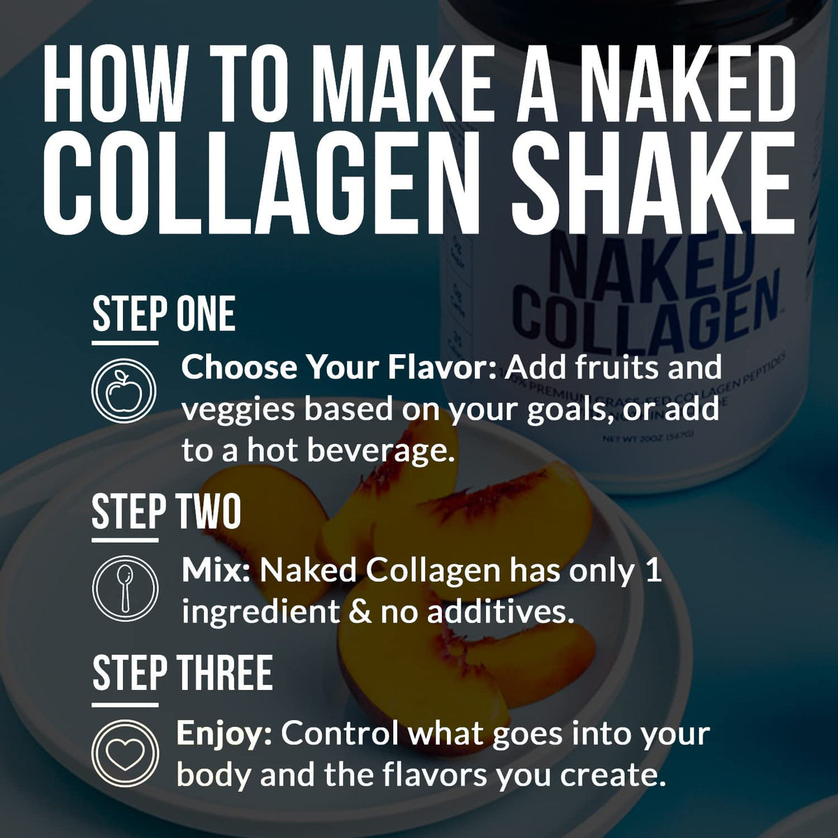 NAKED Collagen Peptides Powder – De animales criados en pastos, sin sabor, 60 porciones