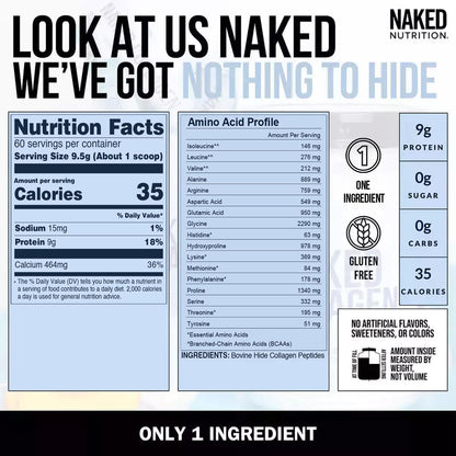 NAKED Collagen Peptides Powder – De animales criados en pastos, sin sabor, 60 porciones