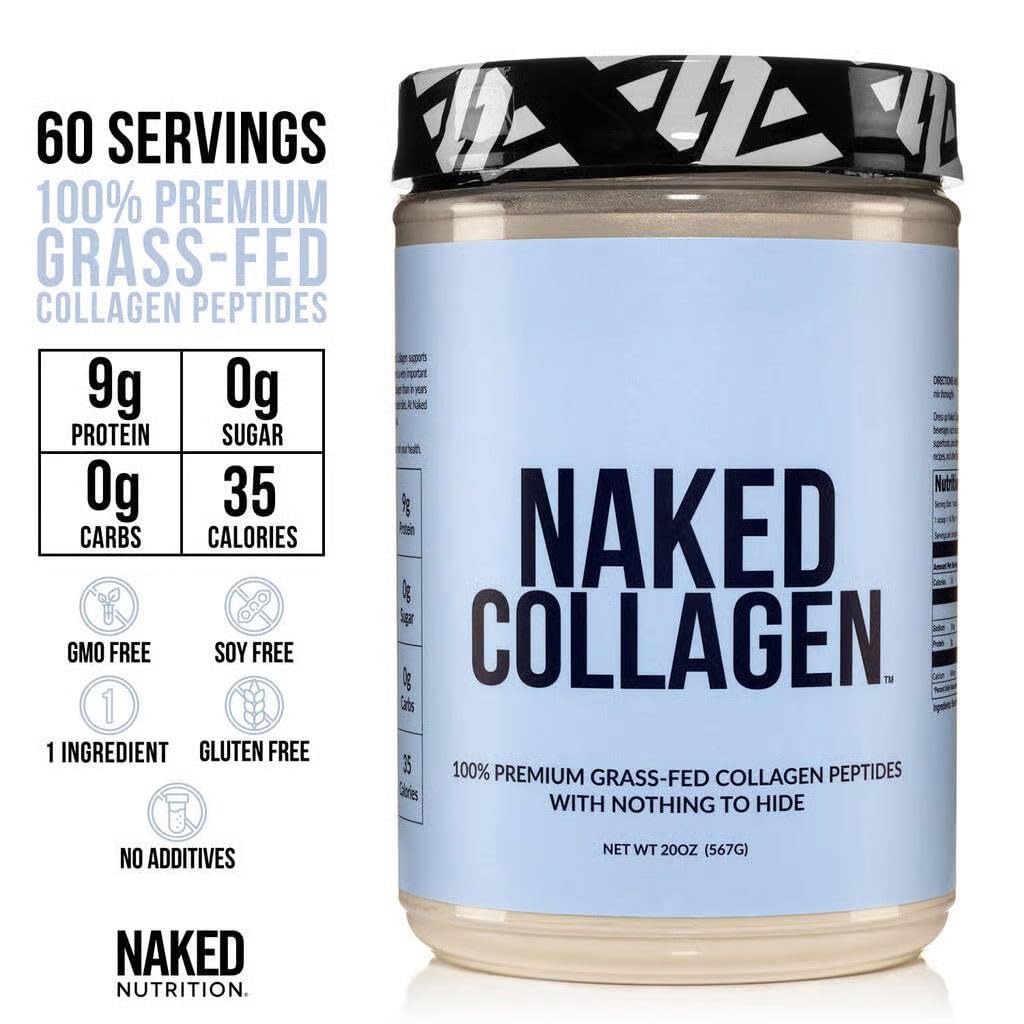 NAKED Collagen Peptides Powder – De animales criados en pastos, sin sabor, 60 porciones