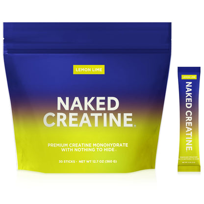 Naked Creatine packaging with gradient blue to yellow design on a white background