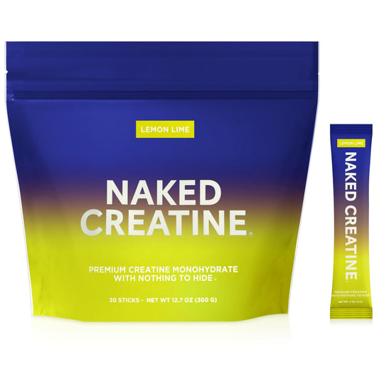 Naked Creatine packaging with gradient blue to yellow design on a white background