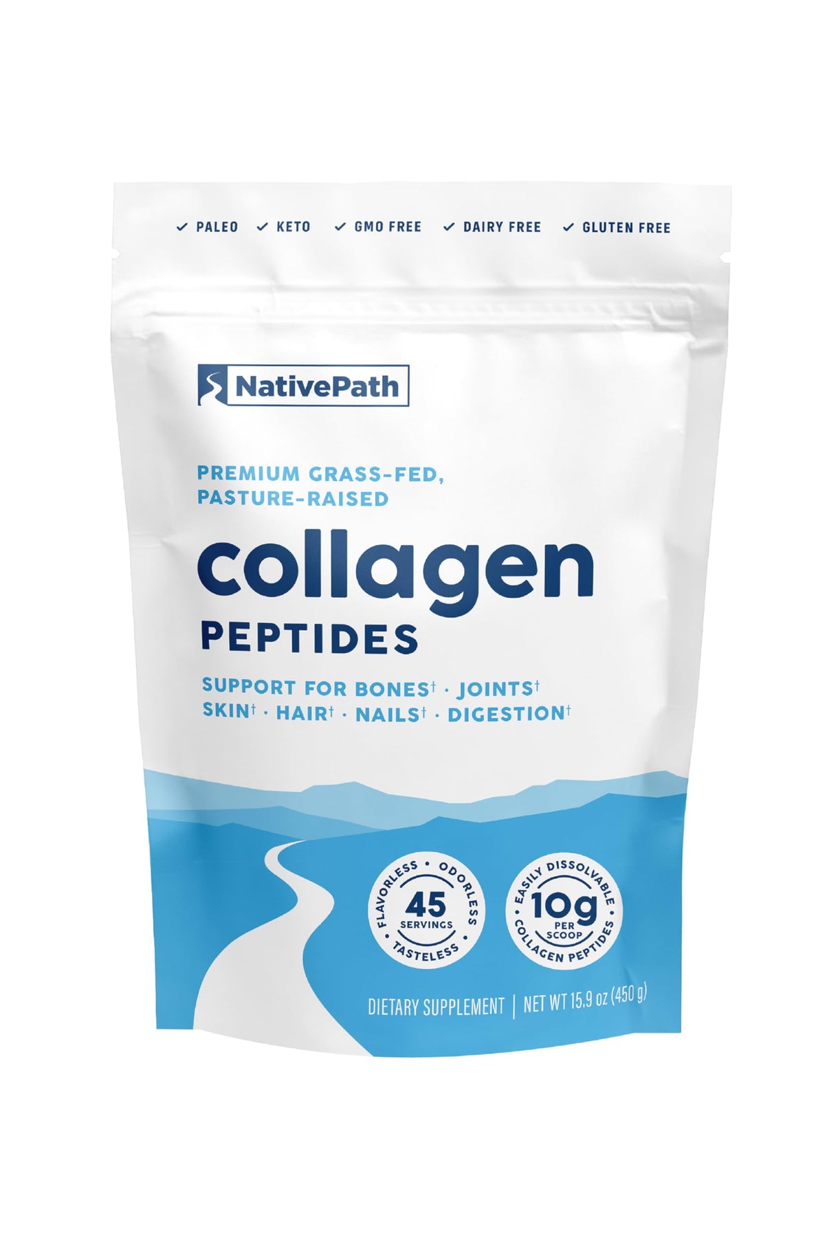 Proteína de péptidos de colágeno NativePath – Colágeno hidrolizado tipo 1 y 3 en polvo para piel, cabello y uñas – 15.9 oz (45 porciones)