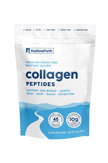 Proteína de péptidos de colágeno NativePath – Colágeno hidrolizado tipo 1 y 3 en polvo para piel, cabello y uñas – 15.9 oz (45 porciones)