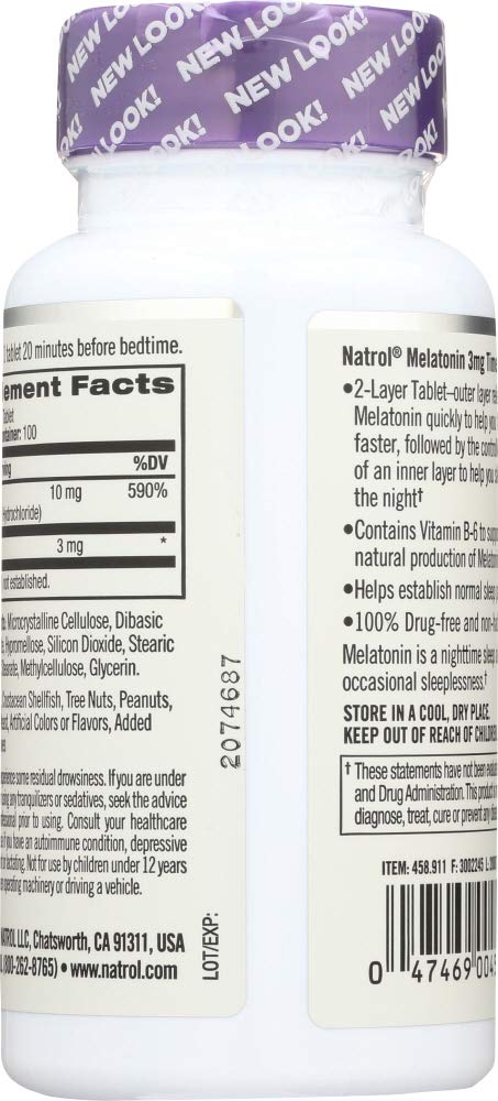 Natrol Melatonin 3 mg Time Release Sleep Tablets, Vitamin B6 — 4-Pack (100 ea) - Calm Era