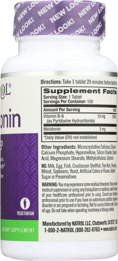Natrol Melatonin 3 mg Time Release Sleep Tablets, Vitamin B6 — 4-Pack (100 ea) - Calm Era
