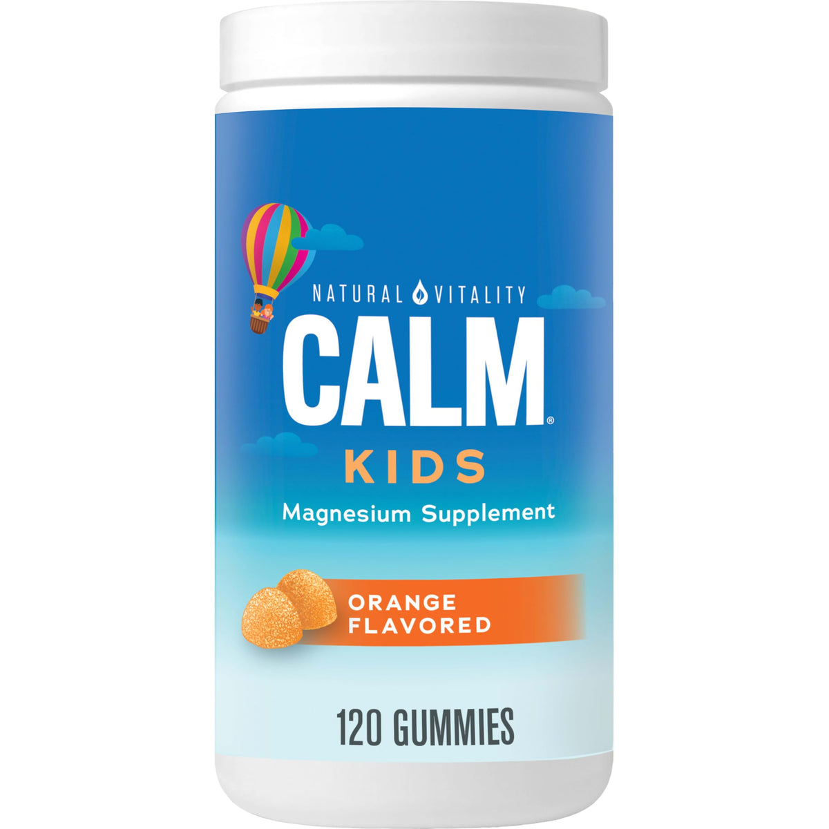 Natural Vitality Calm Kids magnesium supplement container on a white background