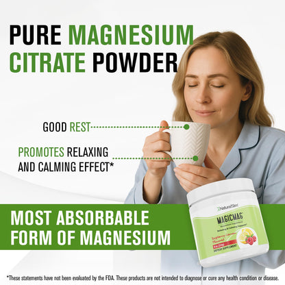 NaturalSlim MagicMag Citrato de Magnesio Puro en Polvo – Mezcla para bebida sabor frambuesa y limón, 8 oz (paquete de 2)