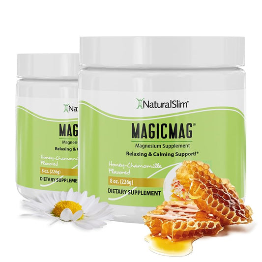 NaturalSlim MagicMag Polvo de Citrato de Magnesio sabor Miel y Manzanilla – Mezcla para bebida de 8oz (Paquete de 2)
