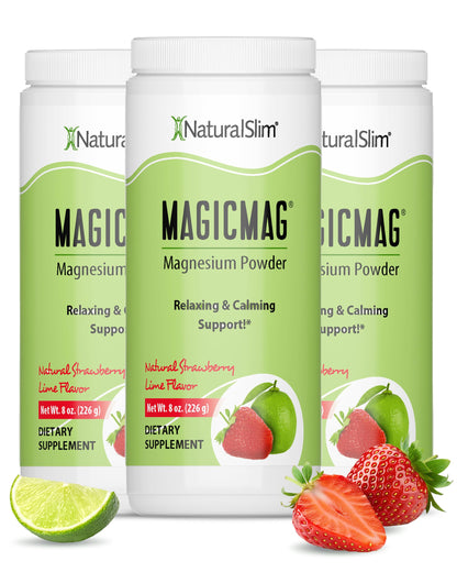 NaturalSlim MagicMag Magnesium Citrate Powder – Strawberry Lime Flavor, 8oz Drink Mix (3 Pack) - Calm Era