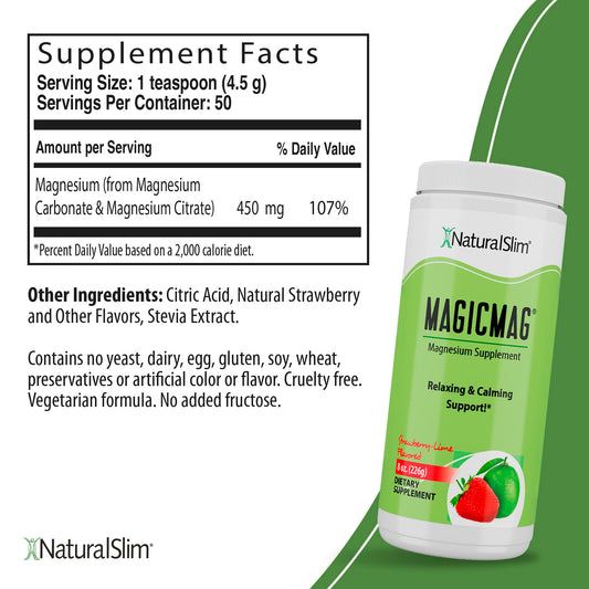 NaturalSlim MagicMag Magnesium Citrate Powder – Strawberry Lime Flavor, 8oz Drink Mix (3 Pack) - Calm Era
